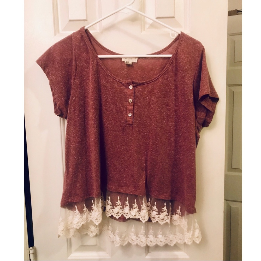 Full Tilt Maroon Lace Trim Shirt